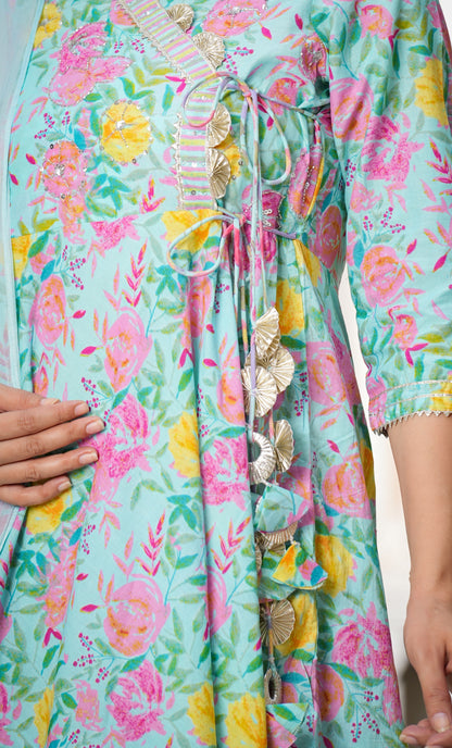 MISHTI SKY BLUE & PINK ANGRAKHA ANARKALI KURTA- SET OF 3