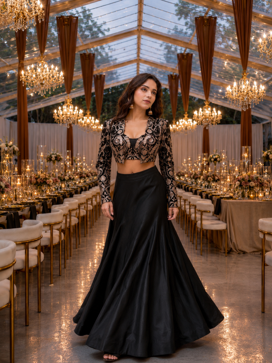 FISHLY STYLE BLACK ETHNIC WEAR LEHENGA- SET OF 3