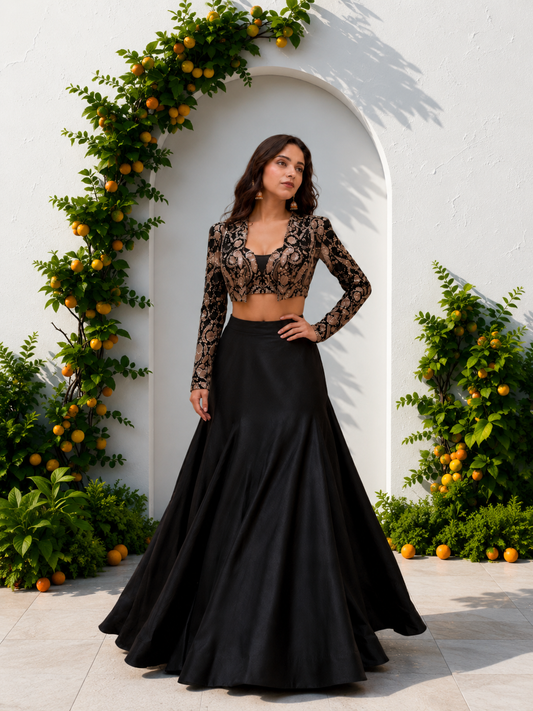 FISHLY STYLE BLACK ETHNIC WEAR LEHENGA- SET OF 3