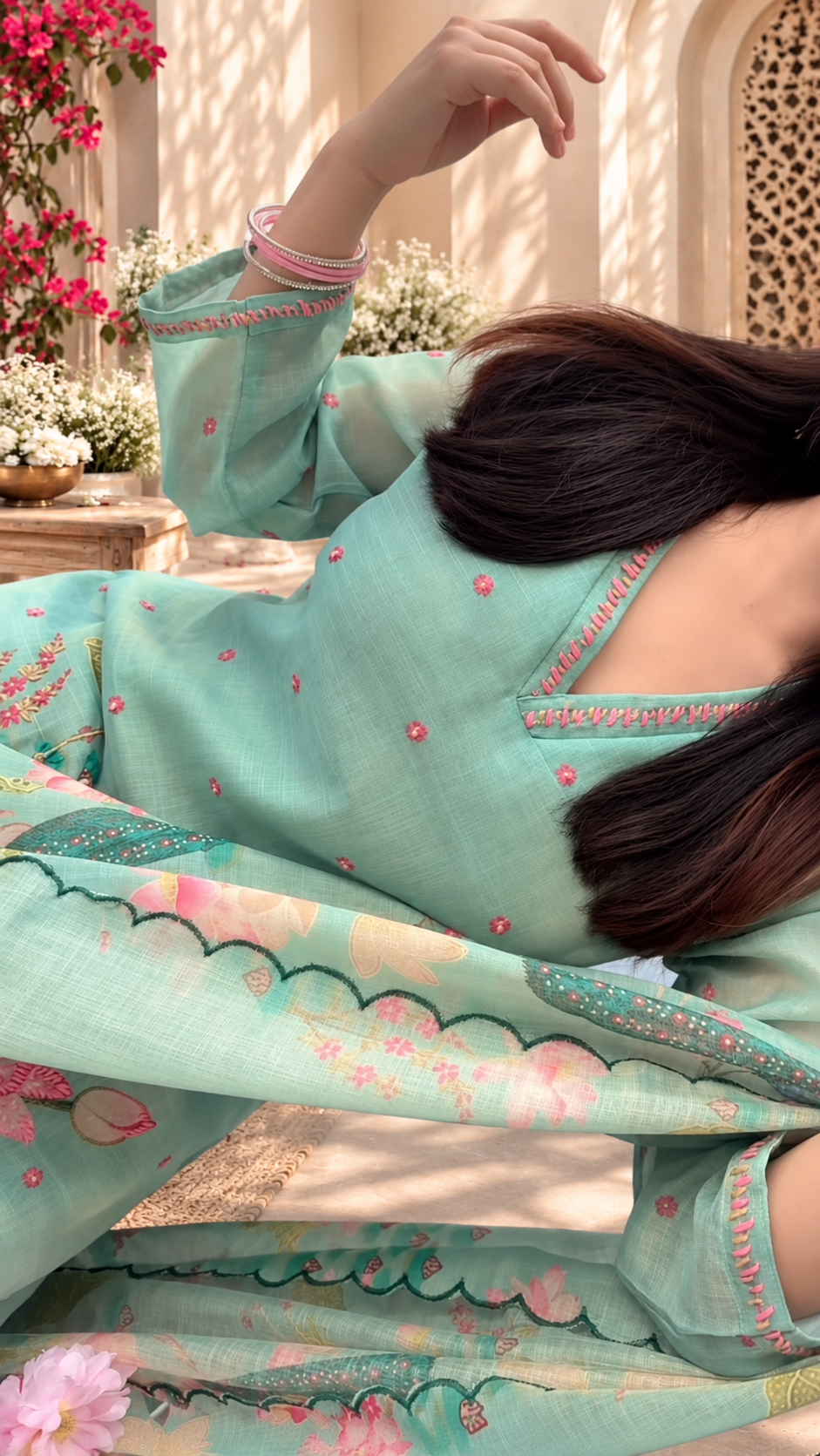 PEACOCK FLORAL PRINT COTTON KURTA SET