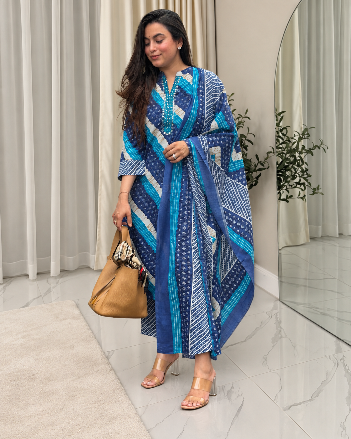 BANDHANI PRINT COTTON KURTA SET