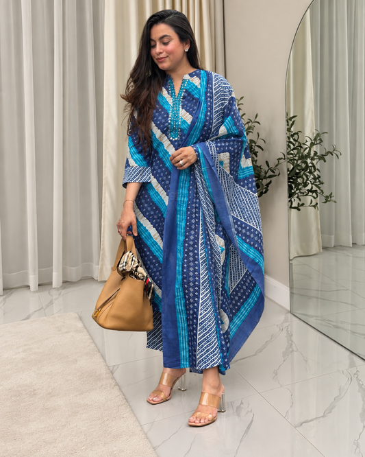 BANDHANI PRINT COTTON KURTA SET