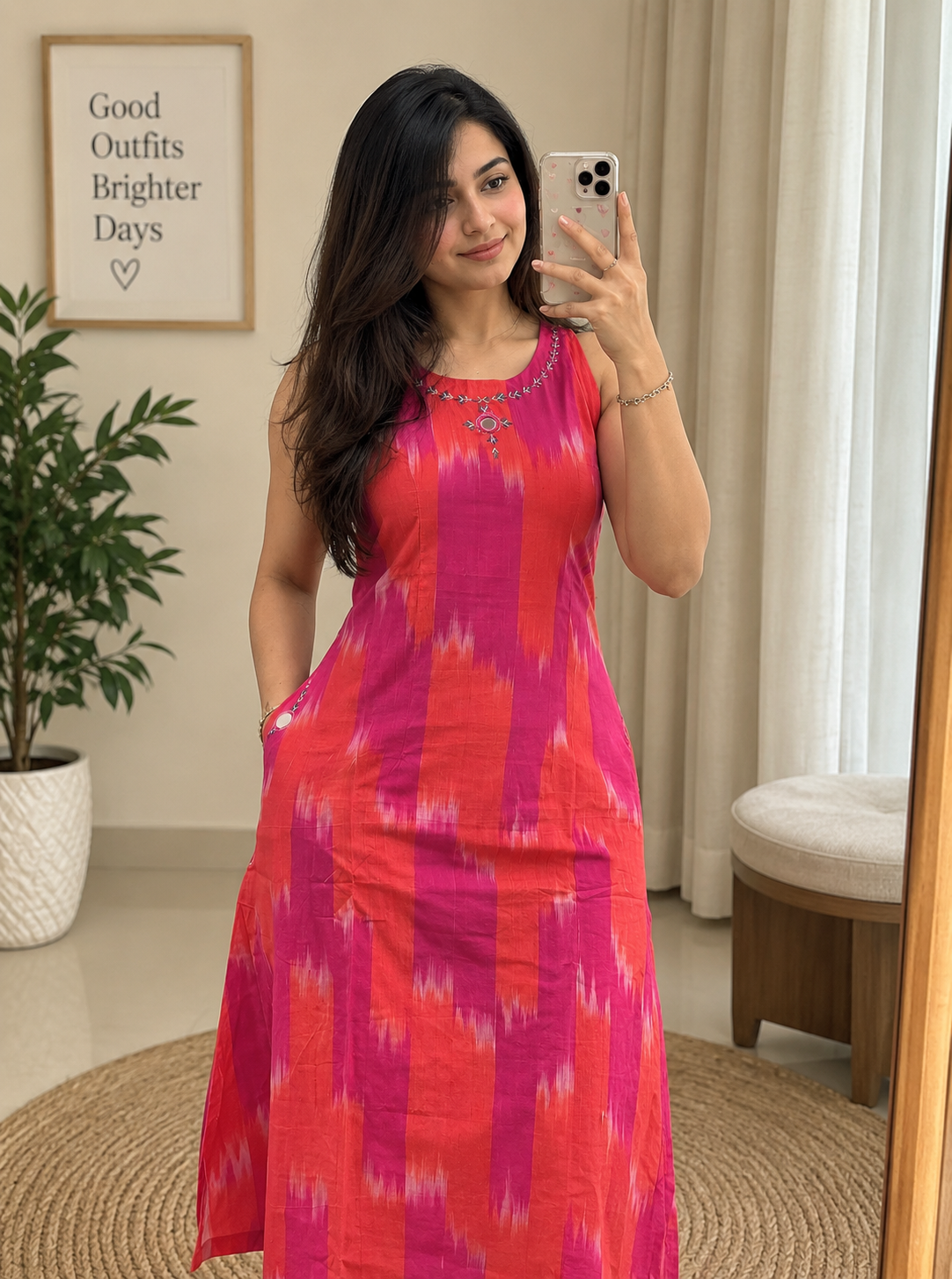 COTTON SLEEVELESS IKAT PRINT KURTA & PLAZZO CO-ORD SET