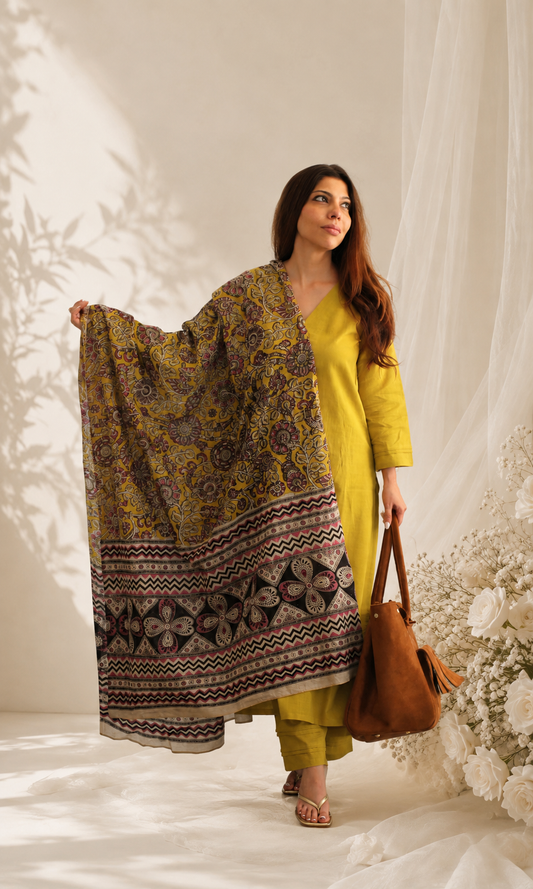 MUSTARD YELLOW SOLID STRAIGHT KURTA SET