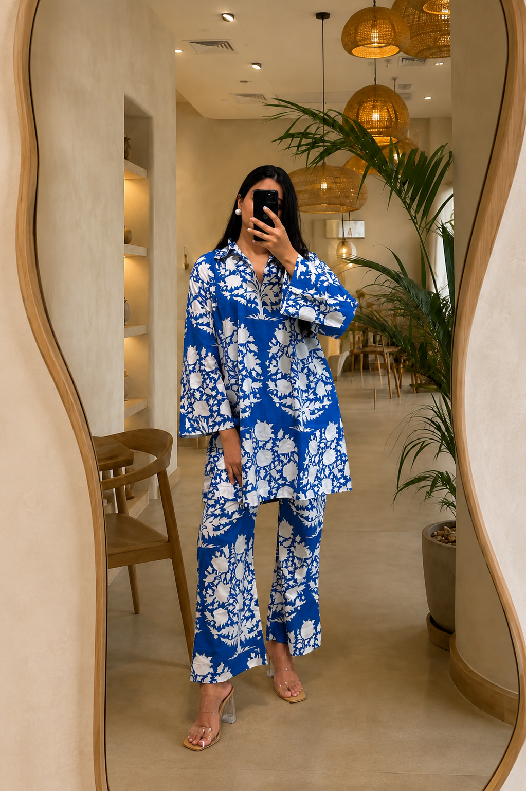 BLUE & WHITE PRINTED CO-ORD SET OF 2