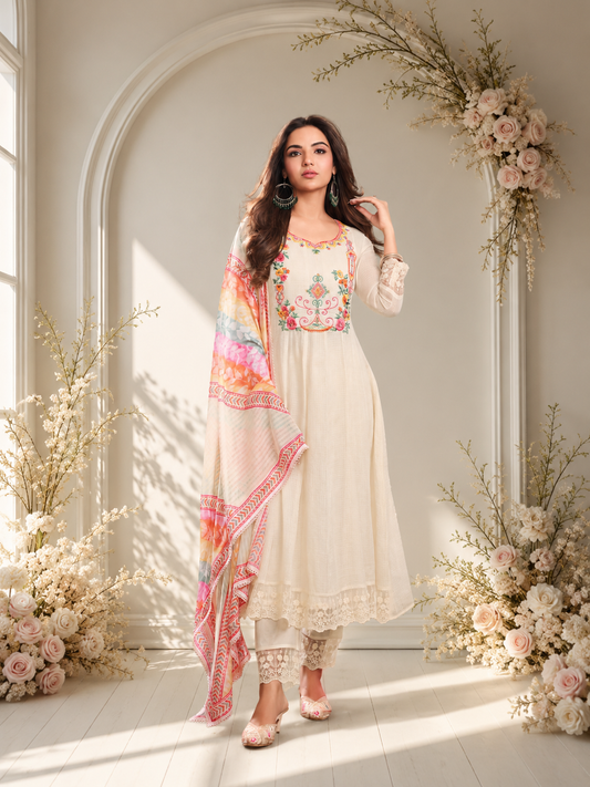 NIHARIKA - WHITE FLORAL  KURTA SET