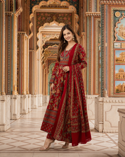REDISH FLORISH DRESS IN COTTON - SET OF 3 - RED