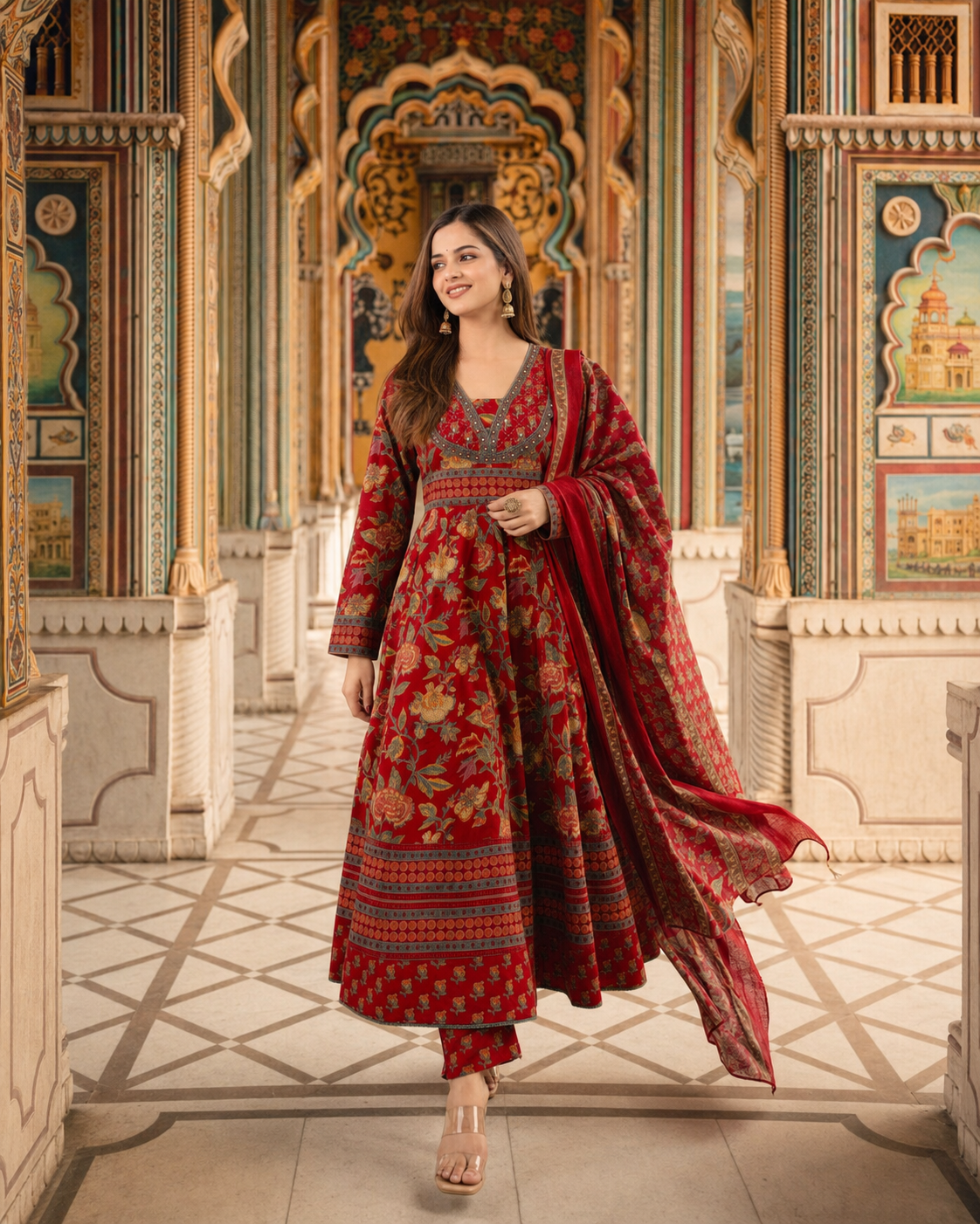 REDISH FLORISH DRESS IN COTTON - SET OF 3 - RED