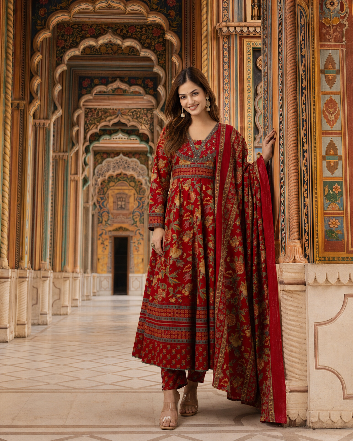 REDISH FLORISH DRESS IN COTTON - SET OF 3 - RED