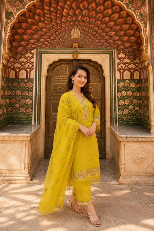 PURE COTTON PAKISTANI SCHIFFI CUTWORK SUIT SET  WITH EMBROIDERY WORK
