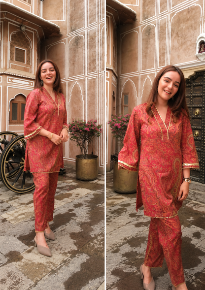 PINK FLORAL KURTA PANTS SET