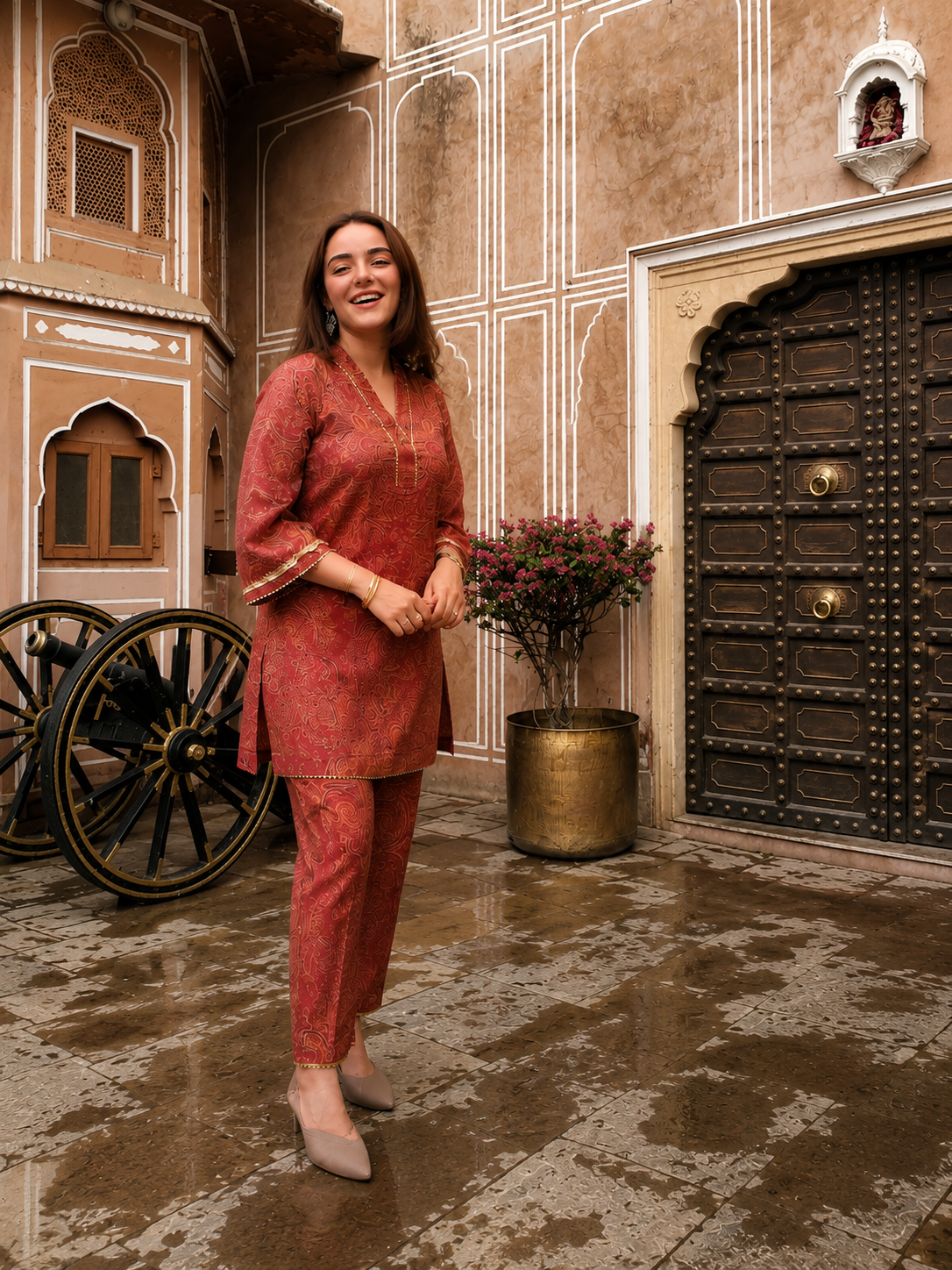 PINK FLORAL KURTA PANTS SET