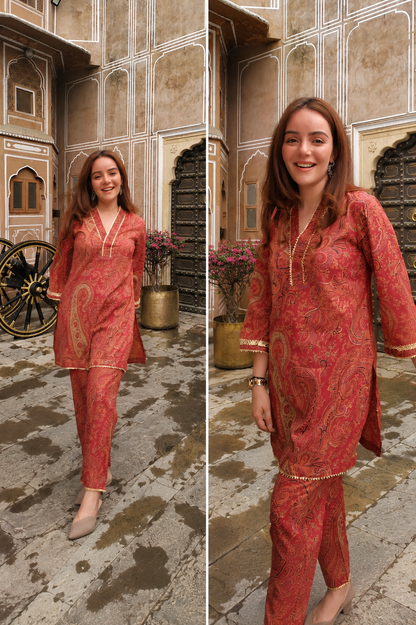 PINK FLORAL KURTA PANTS SET