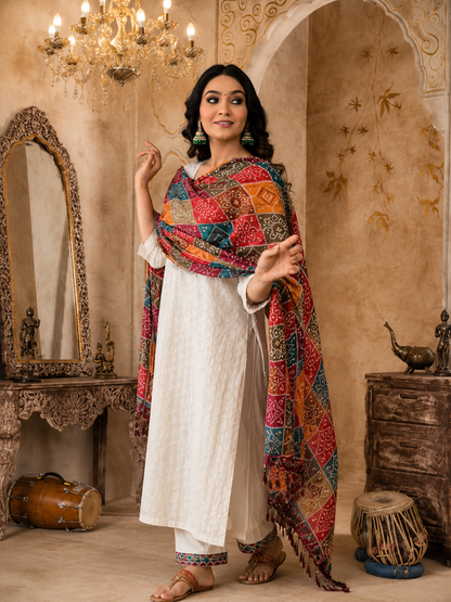 PEARLY WHITE COTTON CHIKANKARI KURTA - SET OF 3