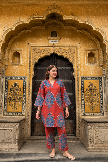 AZURE  RED CO-ORT SET
