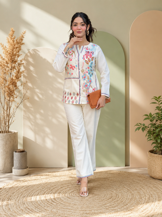 ELEGANT PEARL PREMIUM CO-ORD SET WITH EMBROIDERY WORK