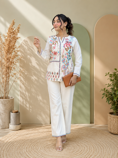 ELEGANT PEARL PREMIUM CO-ORD SET WITH EMBROIDERY WORK