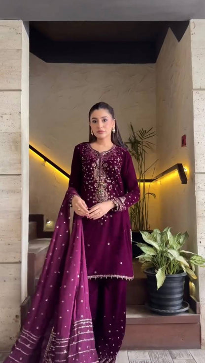 ELEGANT WINE COLOUR KURTA SALWAR SET
