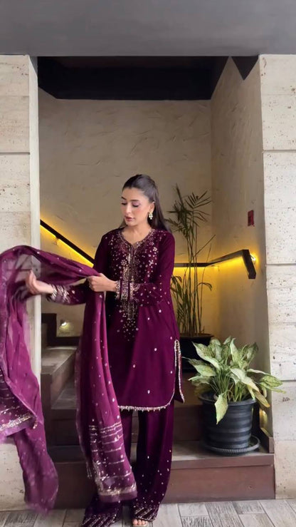 ELEGANT WINE COLOUR KURTA SALWAR SET