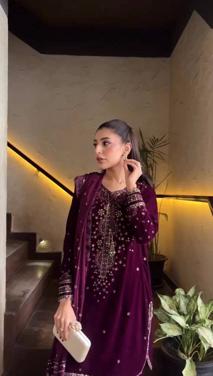 ELEGANT WINE COLOUR KURTA SALWAR SET