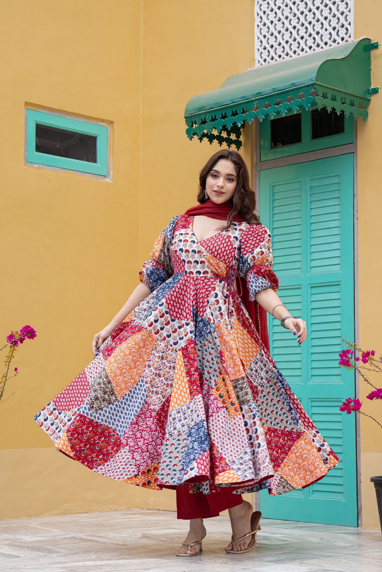 FREEN FOIL COTTON ANARKALI SUIT- SET OF 3