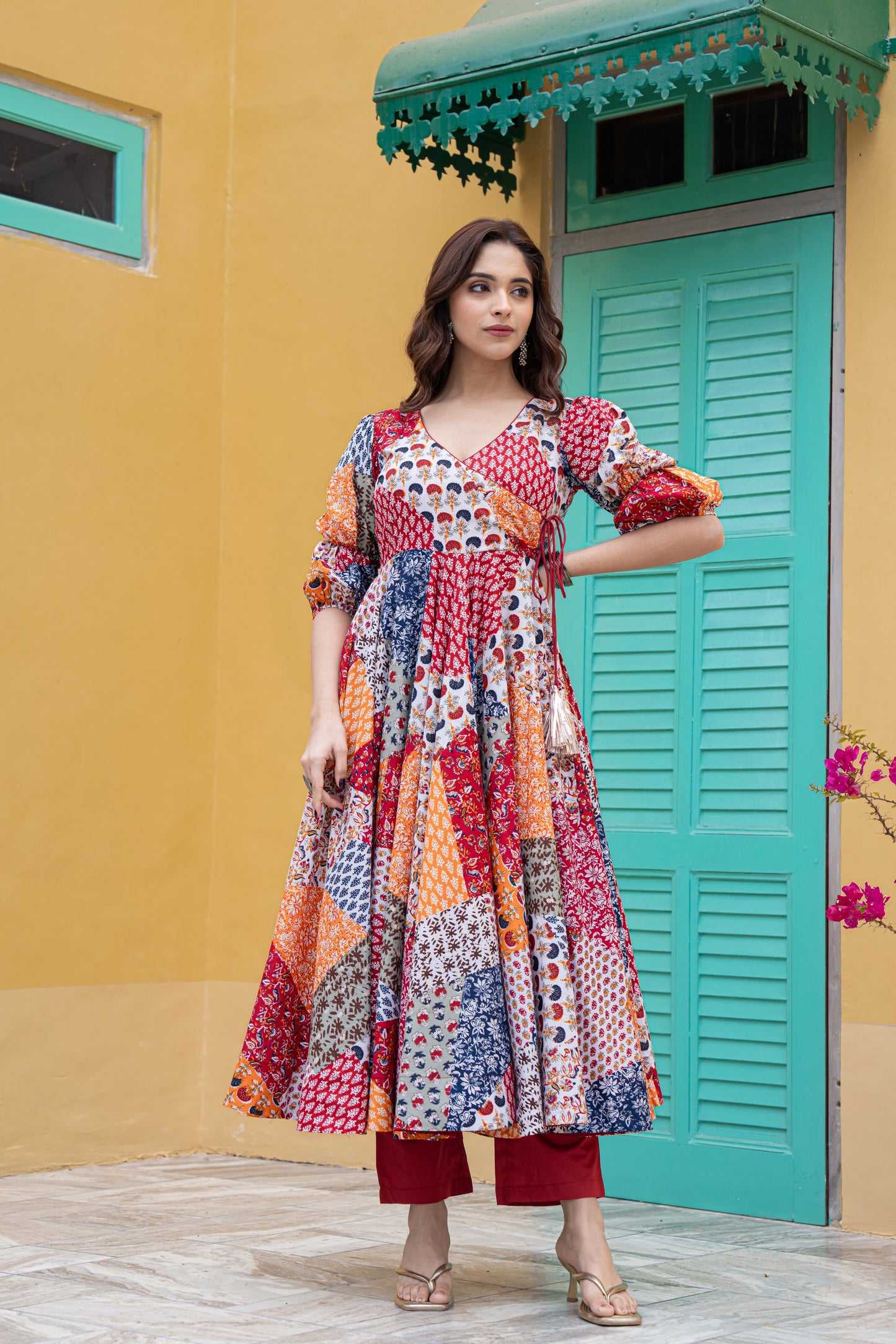FREEN FOIL COTTON ANARKALI SUIT- SET OF 3