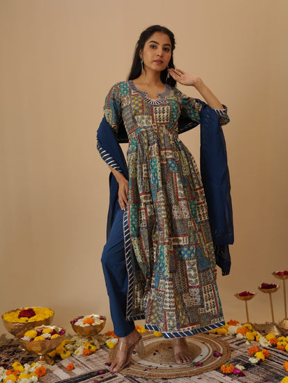 PURE COTTON FOIL PRINT WITH PATCH WORK (A-LINE) KURTA SET