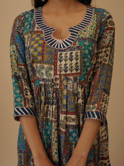 PURE COTTON FOIL PRINT WITH PATCH WORK (A-LINE) KURTA SET