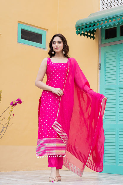 HOT RANI BANDHEJ HAND EMBROIDERY SILK KURTA SET
