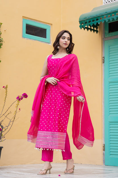HOT RANI BANDHEJ HAND EMBROIDERY SILK KURTA SET