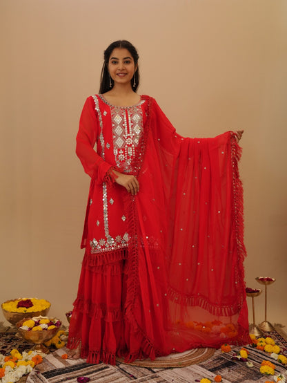 RED PREMIUM SHARARA SUIT SET