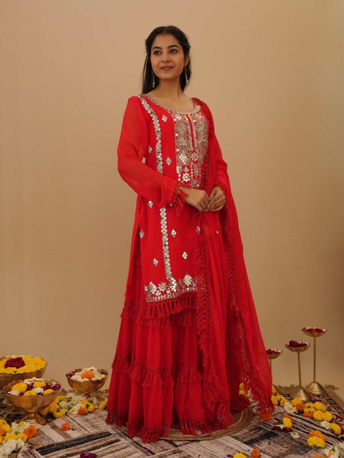RED PREMIUM SHARARA SUIT SET