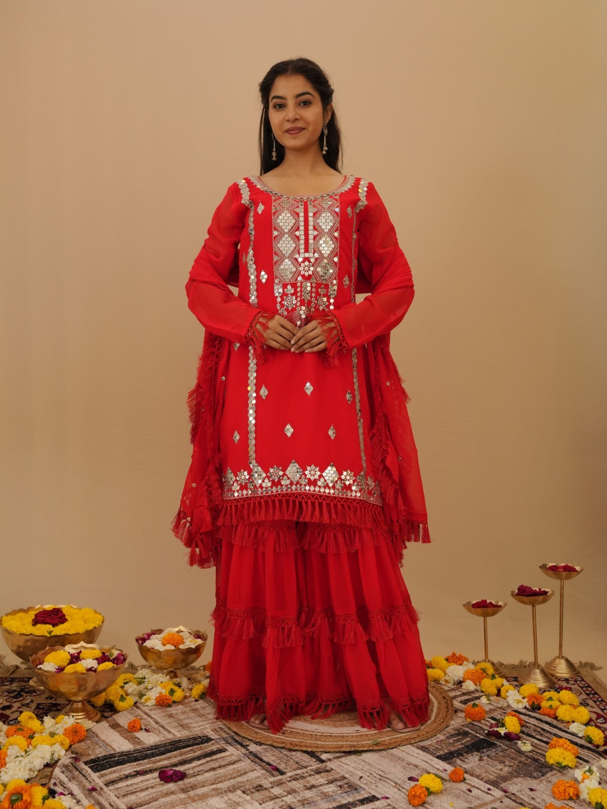 RED PREMIUM SHARARA SUIT SET