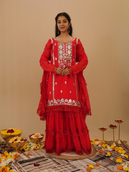 RED PREMIUM SHARARA SUIT SET