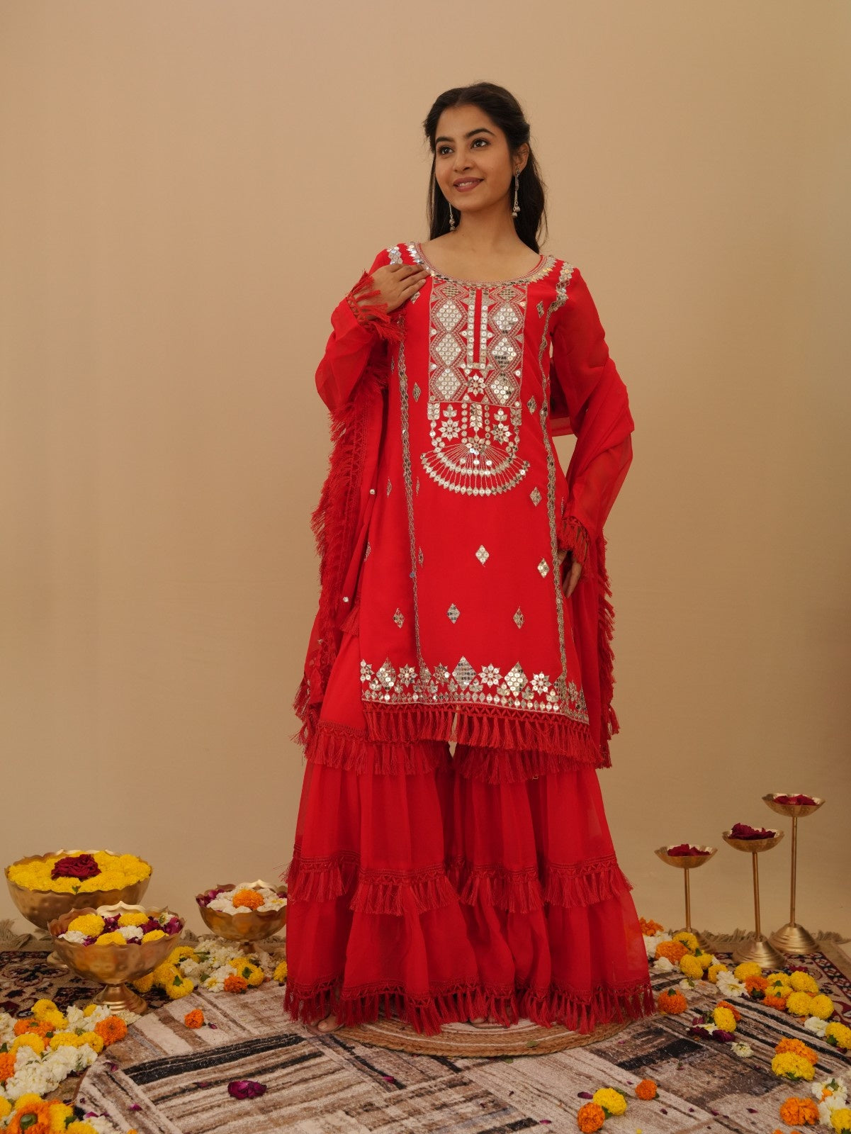 RED PREMIUM SHARARA SUIT SET