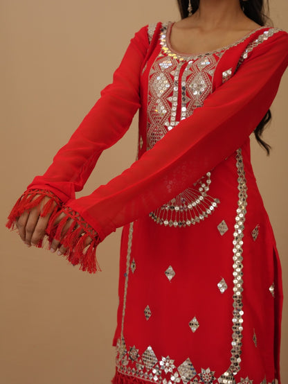 RED PREMIUM SHARARA SUIT SET