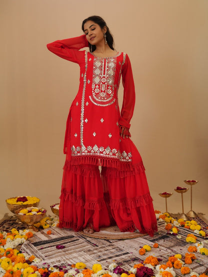 RED PREMIUM SHARARA SUIT SET