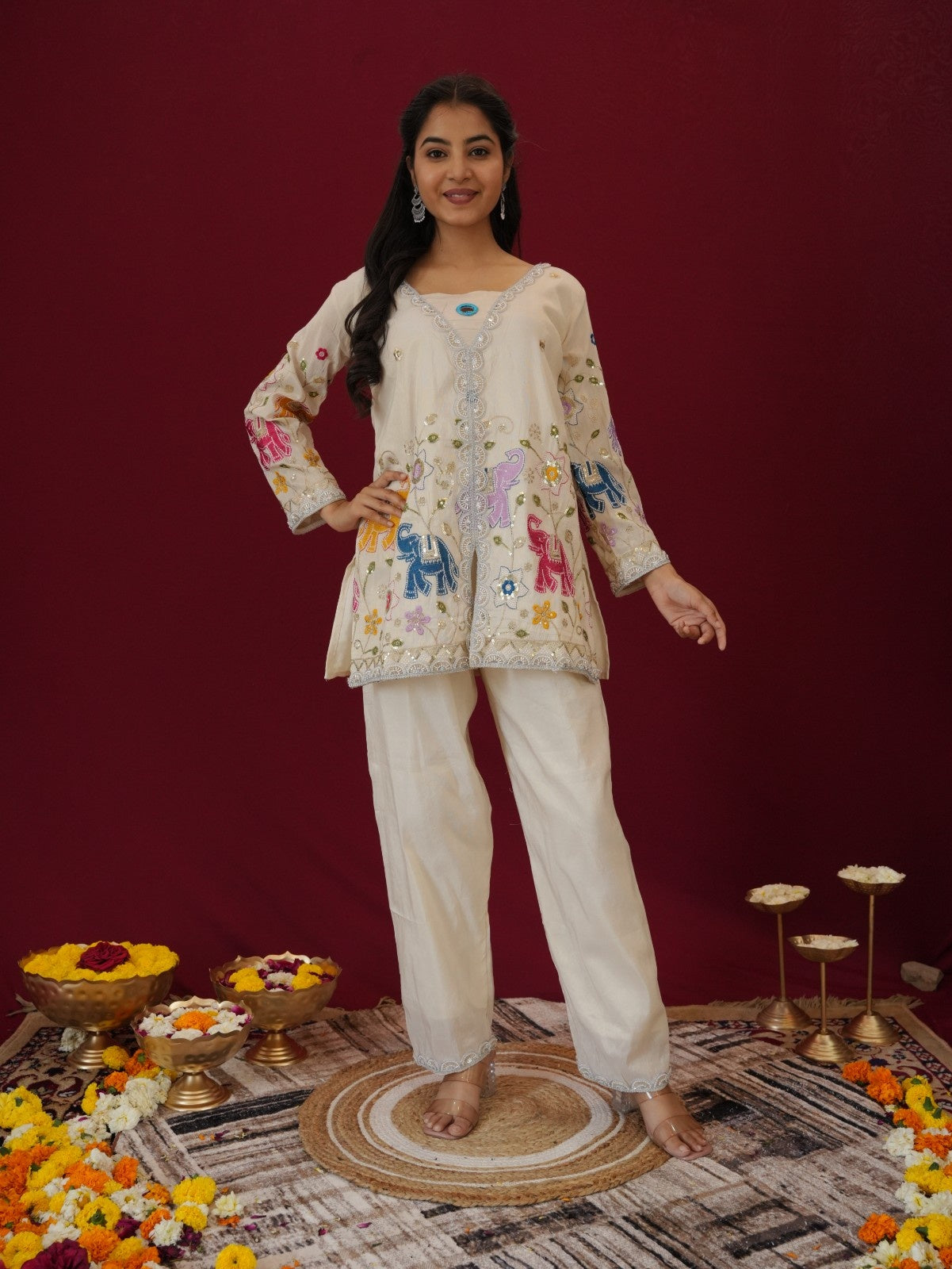 InCottoM -  OFF WHITE HEAVY EMBROIDERY CO-ORD SET