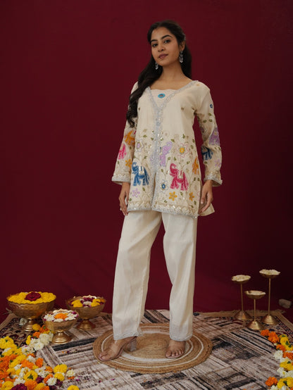 InCottoM -  OFF WHITE HEAVY EMBROIDERY CO-ORD SET