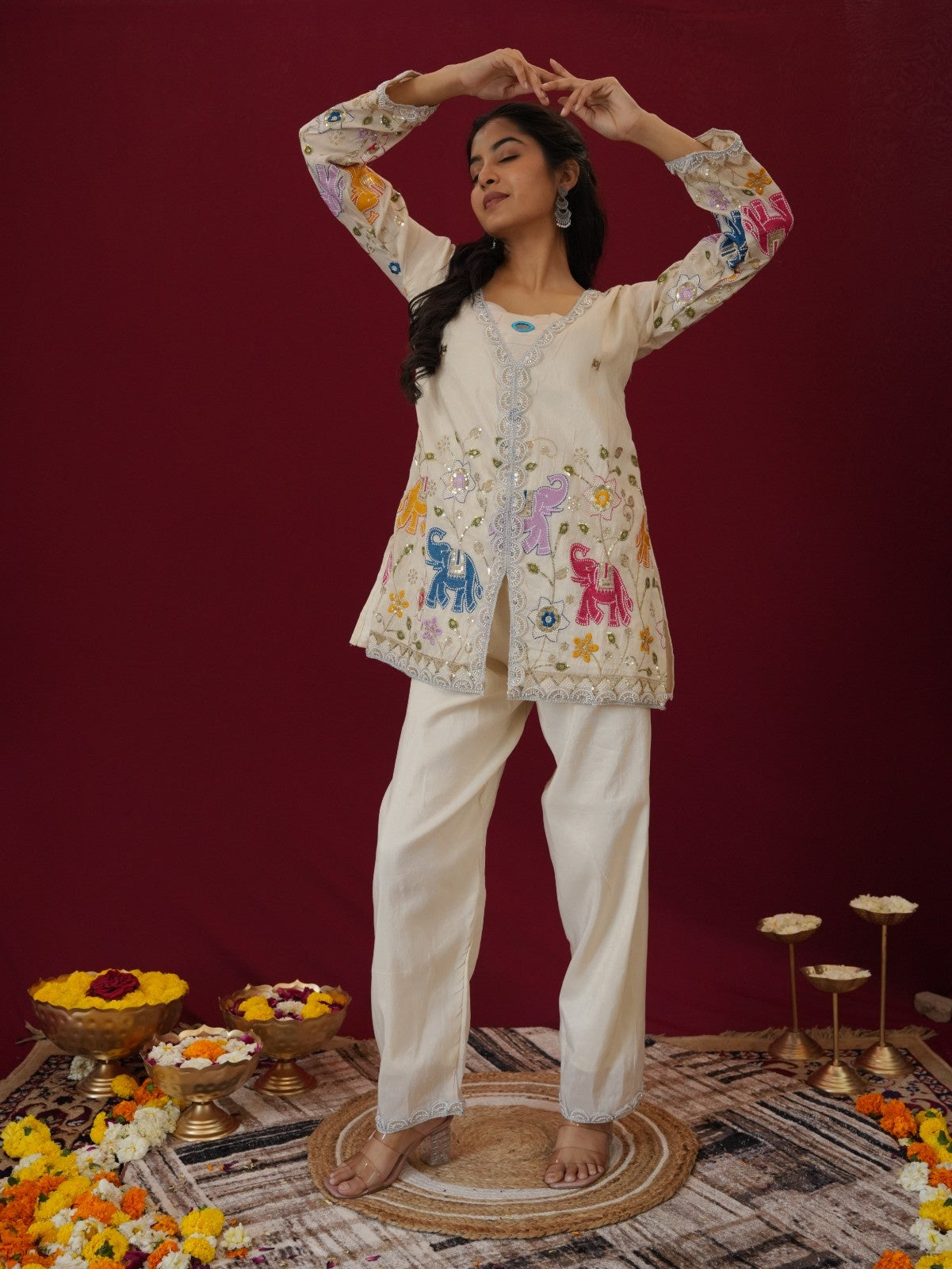 InCottoM -  OFF WHITE HEAVY EMBROIDERY CO-ORD SET