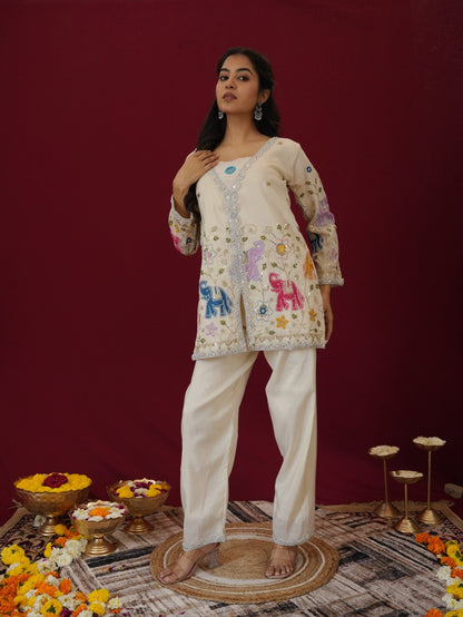 InCottoM -  OFF WHITE HEAVY EMBROIDERY CO-ORD SET