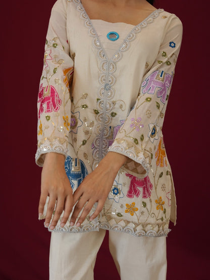 InCottoM -  OFF WHITE HEAVY EMBROIDERY CO-ORD SET