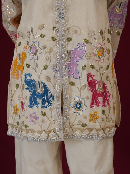 InCottoM -  OFF WHITE HEAVY EMBROIDERY CO-ORD SET