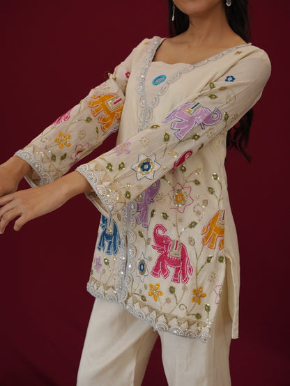 InCottoM -  OFF WHITE HEAVY EMBROIDERY CO-ORD SET