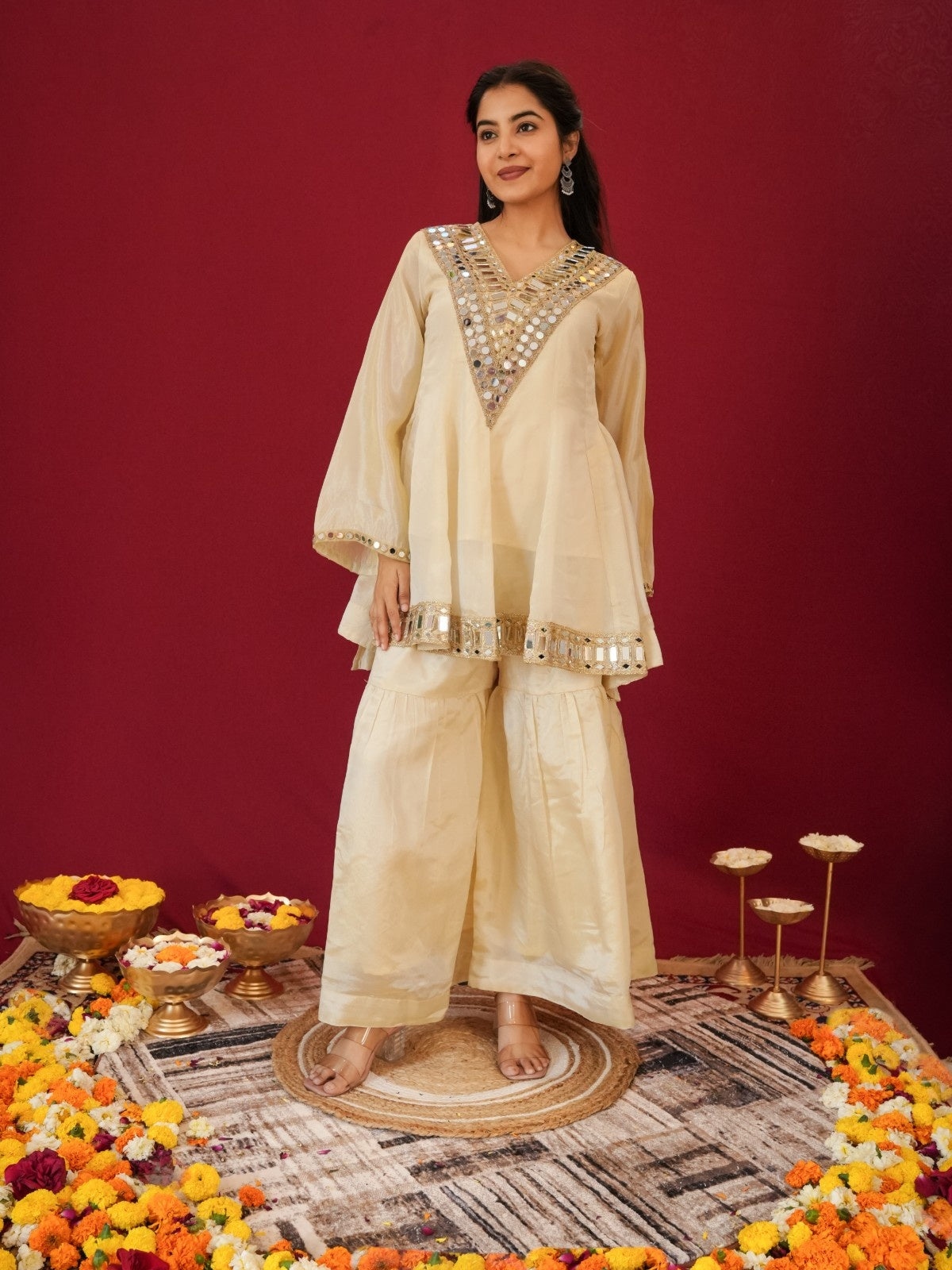 InCottoM - OFF WHITE -  SHEESHMAHAL SHARARA SET