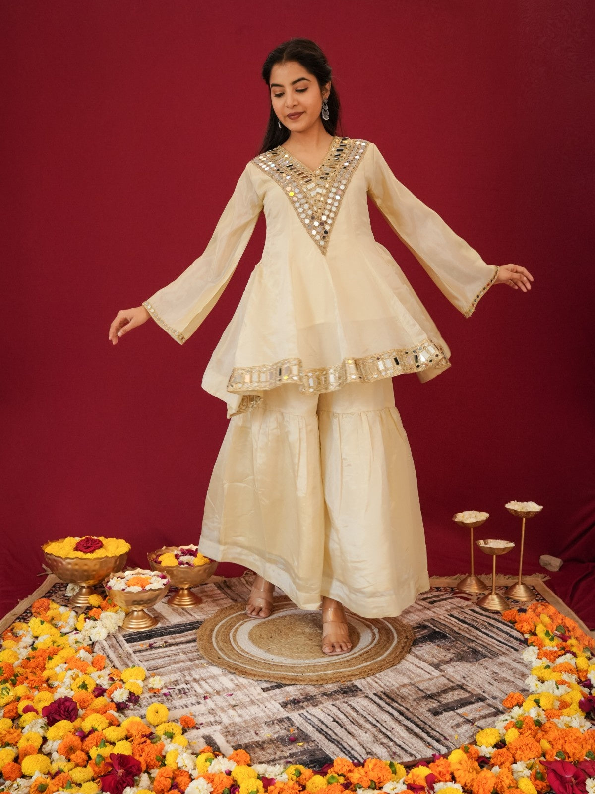 InCottoM - OFF WHITE -  SHEESHMAHAL SHARARA SET