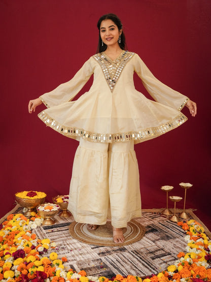 InCottoM - OFF WHITE -  SHEESHMAHAL SHARARA SET