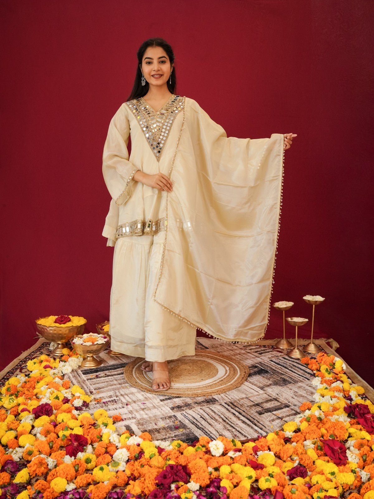 InCottoM - OFF WHITE -  SHEESHMAHAL SHARARA SET
