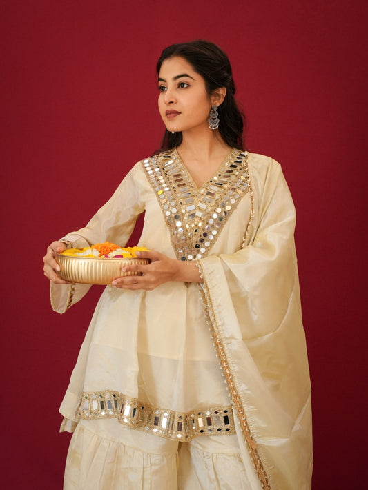 InCottoM - OFF WHITE -  SHEESHMAHAL SHARARA SET