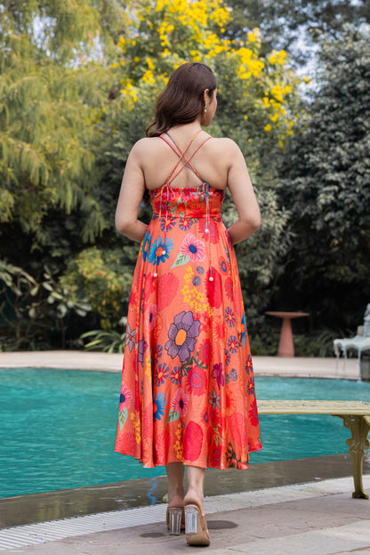 TANGO ORANGE MODAL SATIN DRESS